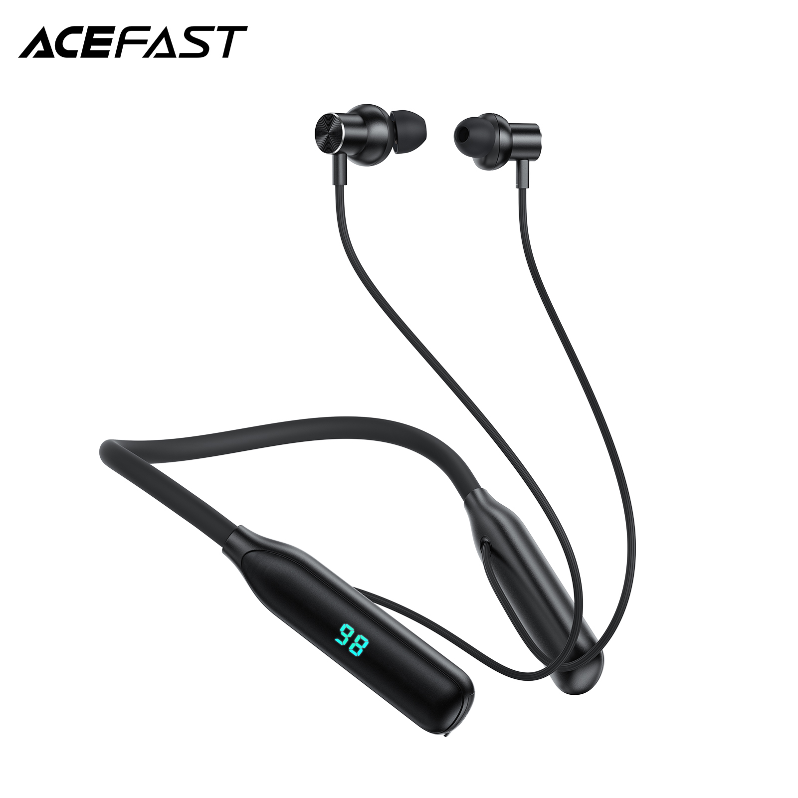 Wired Earphone Mic - Acefast-Bluetoothワイヤレスヘッドセット,LEDデジタルディスプレイ,n4シリコンネックバンド,音楽とスポーツ用,800mAhバッテリー,5.3