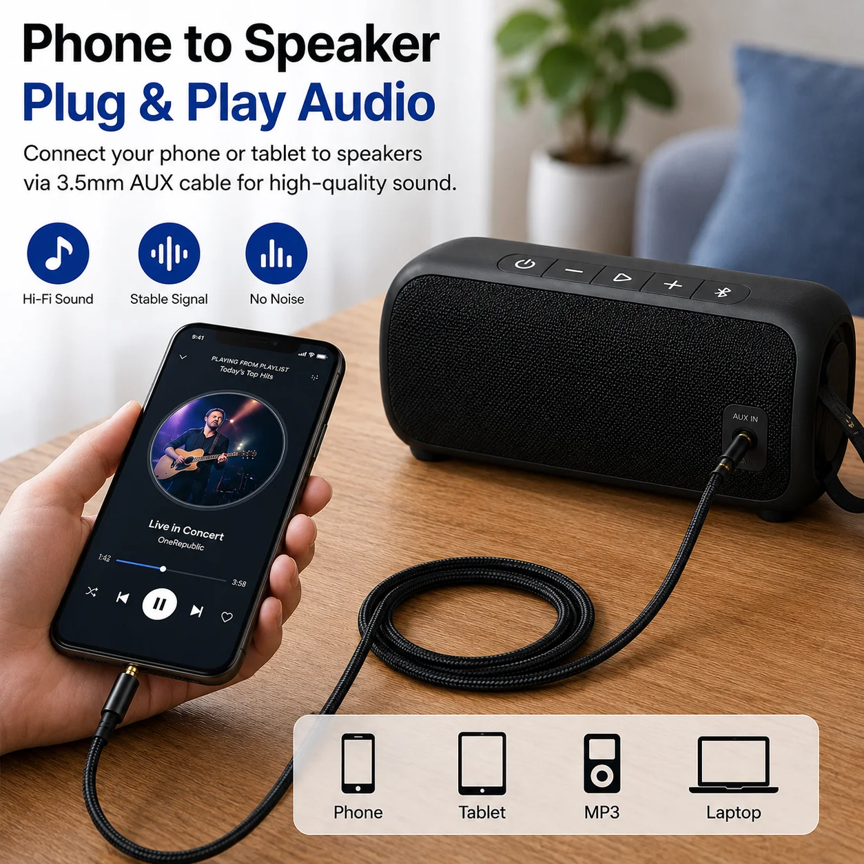 3.5mm AUXオーディオケーブル、ナイロン編み込み式オス - Cable Extension 3.5 のレビューと価格
