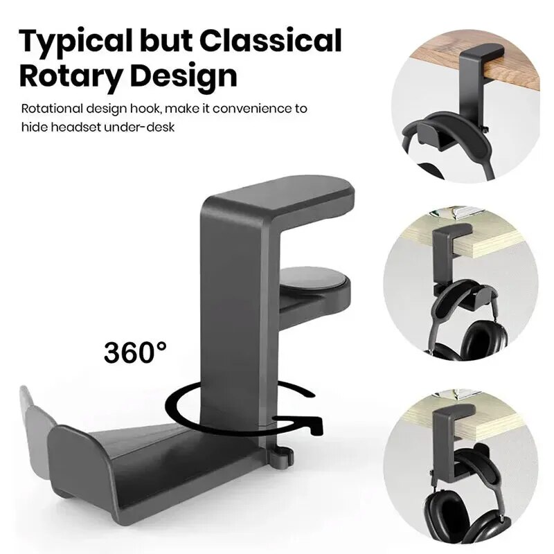 ノックなしテーブルクリップフックイヤホンホルダー360度回転 - Headphone Stand Desk のレビューと価格